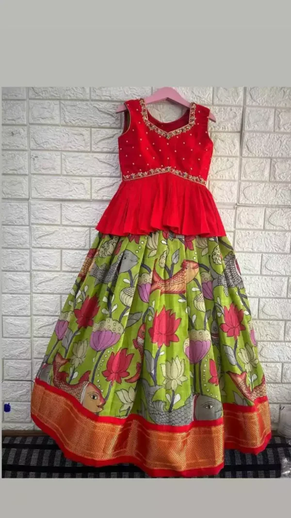 Zari Weaving Work Printed Lehenga for Kids