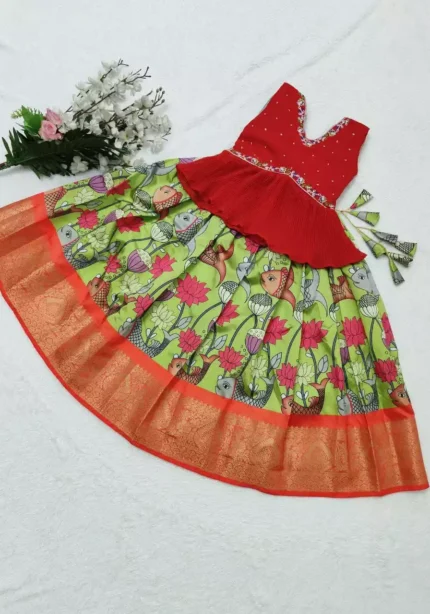 Zari Weaving Work Printed Lehenga for Kids