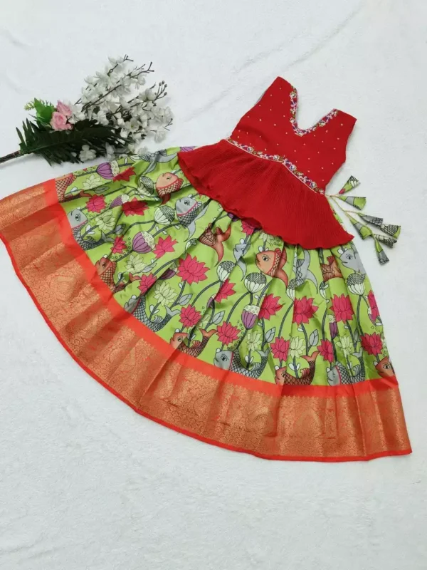 Zari Weaving Work Printed Lehenga for Kids