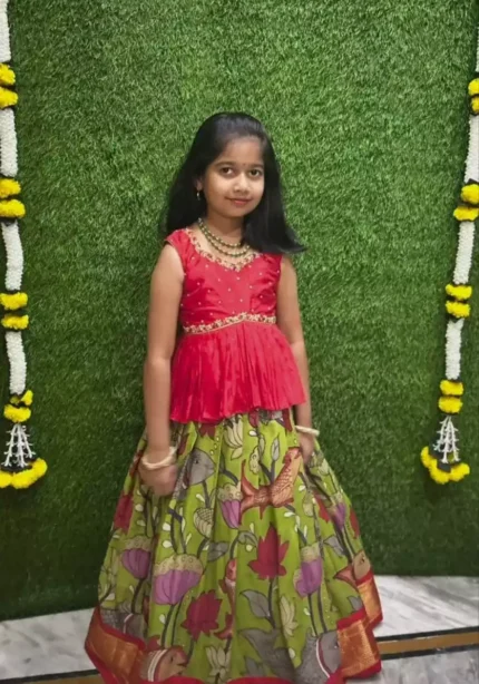 Zari Weaving Work Printed Lehenga for Kids