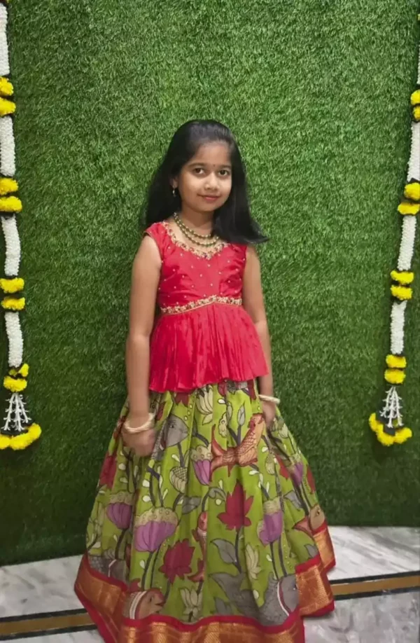 Zari Weaving Work Printed Lehenga for Kids