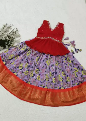 Zari Weaving Work Printed Lehenga for Kids