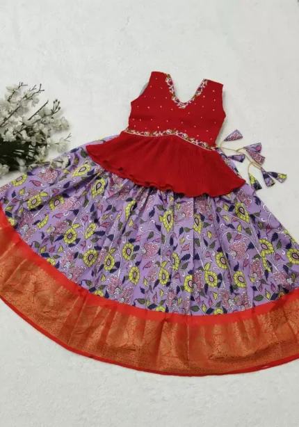 Zari Weaving Work Printed Lehenga for Kids