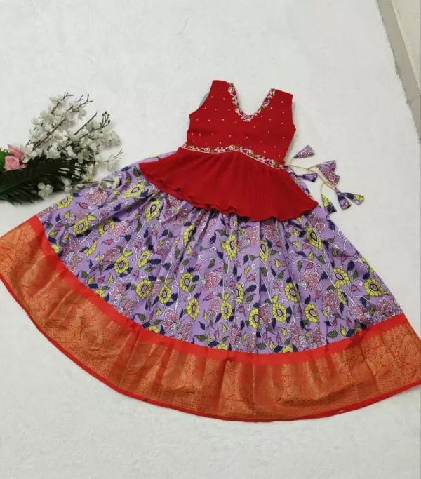 Zari Weaving Work Printed Lehenga for Kids