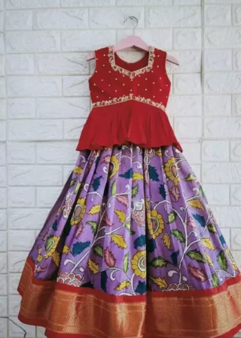 Zari Weaving Work Printed Lehenga for Kids