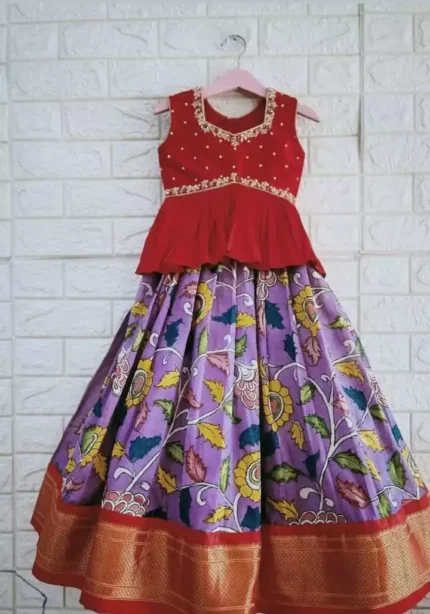 Zari Weaving Work Printed Lehenga for Kids