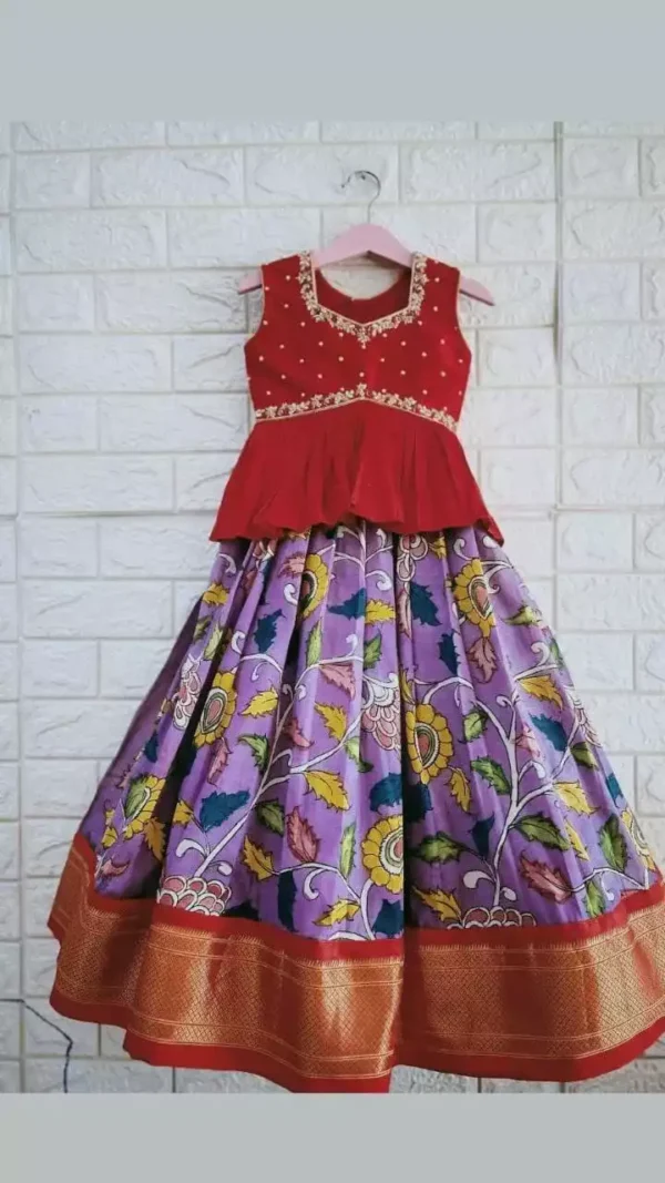 Zari Weaving Work Printed Lehenga for Kids