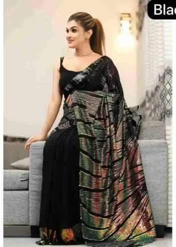black color heavy soft georgette party wear saree