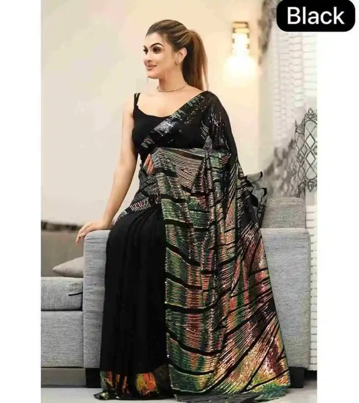 black color heavy soft georgette party wear saree