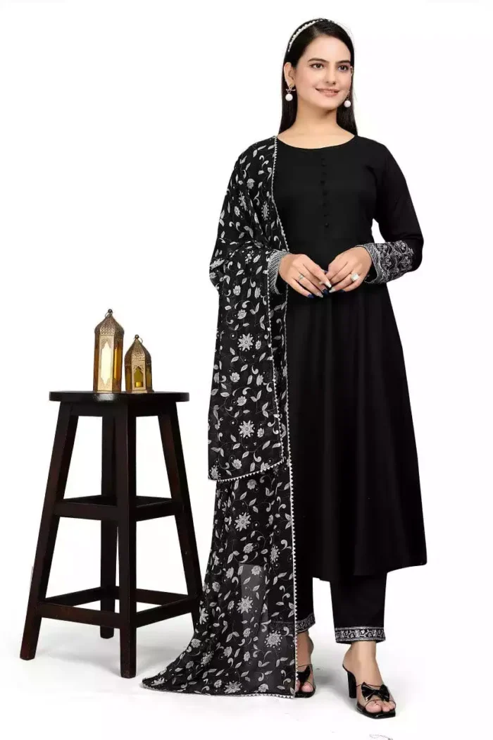 black color long straight kurta front min