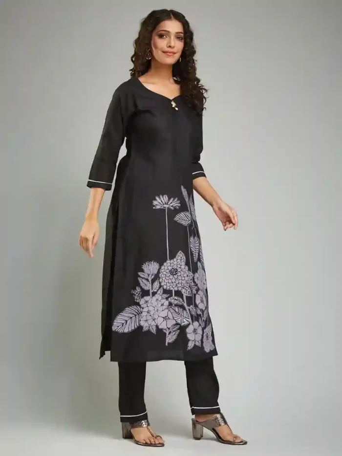 black color viscose rayon printed suit with pant