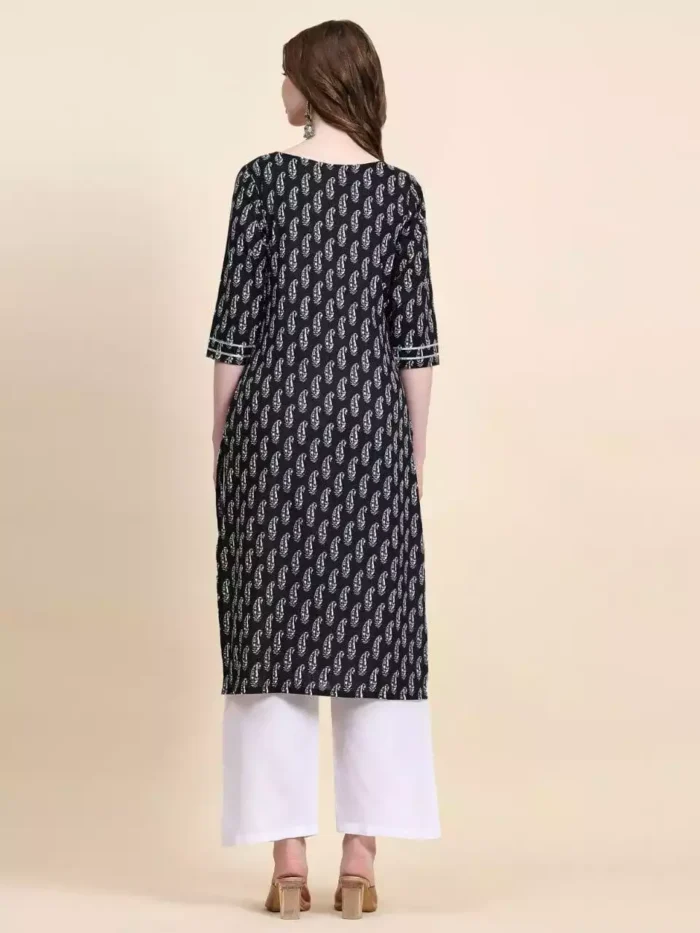 black jaipuri cotton kurta and bottom set back min