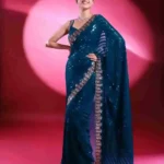 blue color Viscose Thread Sequins Work Lace Border Saree for Party