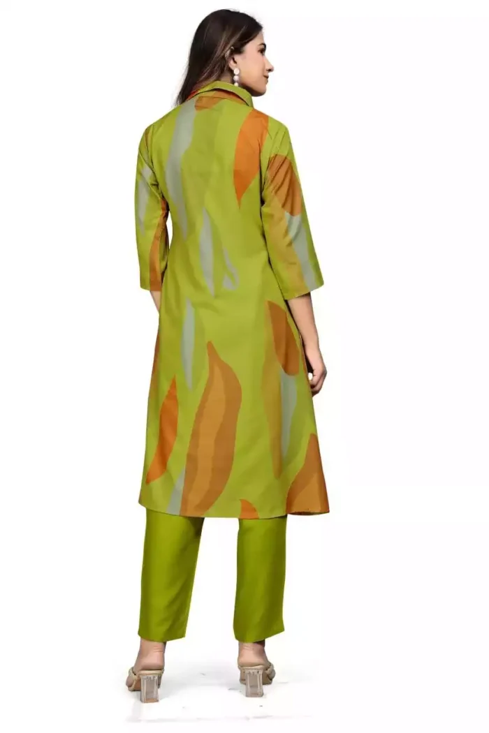 green round neck multi color kurti with pant back min