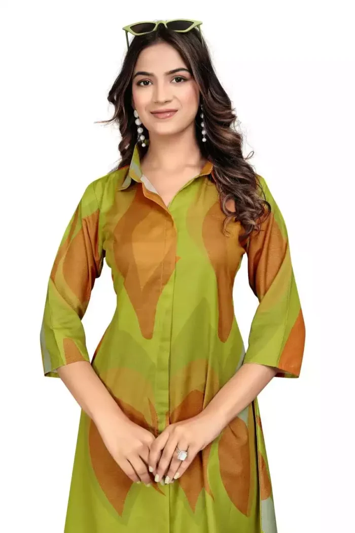 green round neck multi color kurti with pant min 1