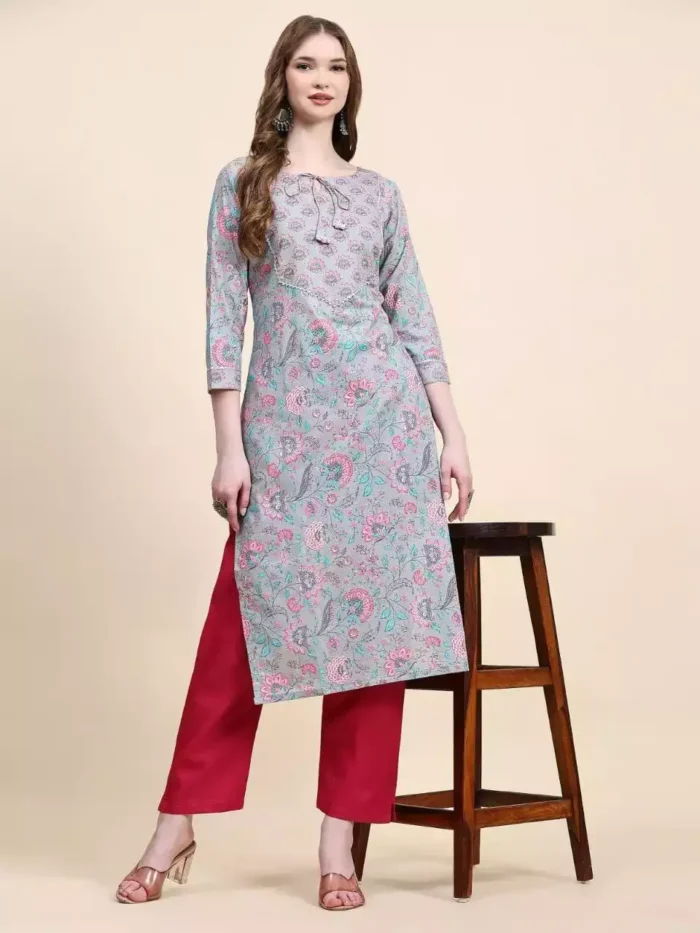 grey jaipuri cotton kurta and bottom set min