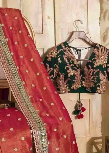 red color Heavy Twilve Cording Embroidery Work Designer Bridal Saree