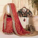 red color Heavy Twilve Cording Embroidery Work Designer Bridal Saree