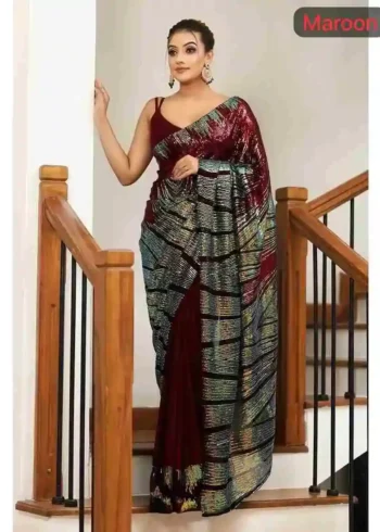 maroon color heavy soft georgette party wear saree