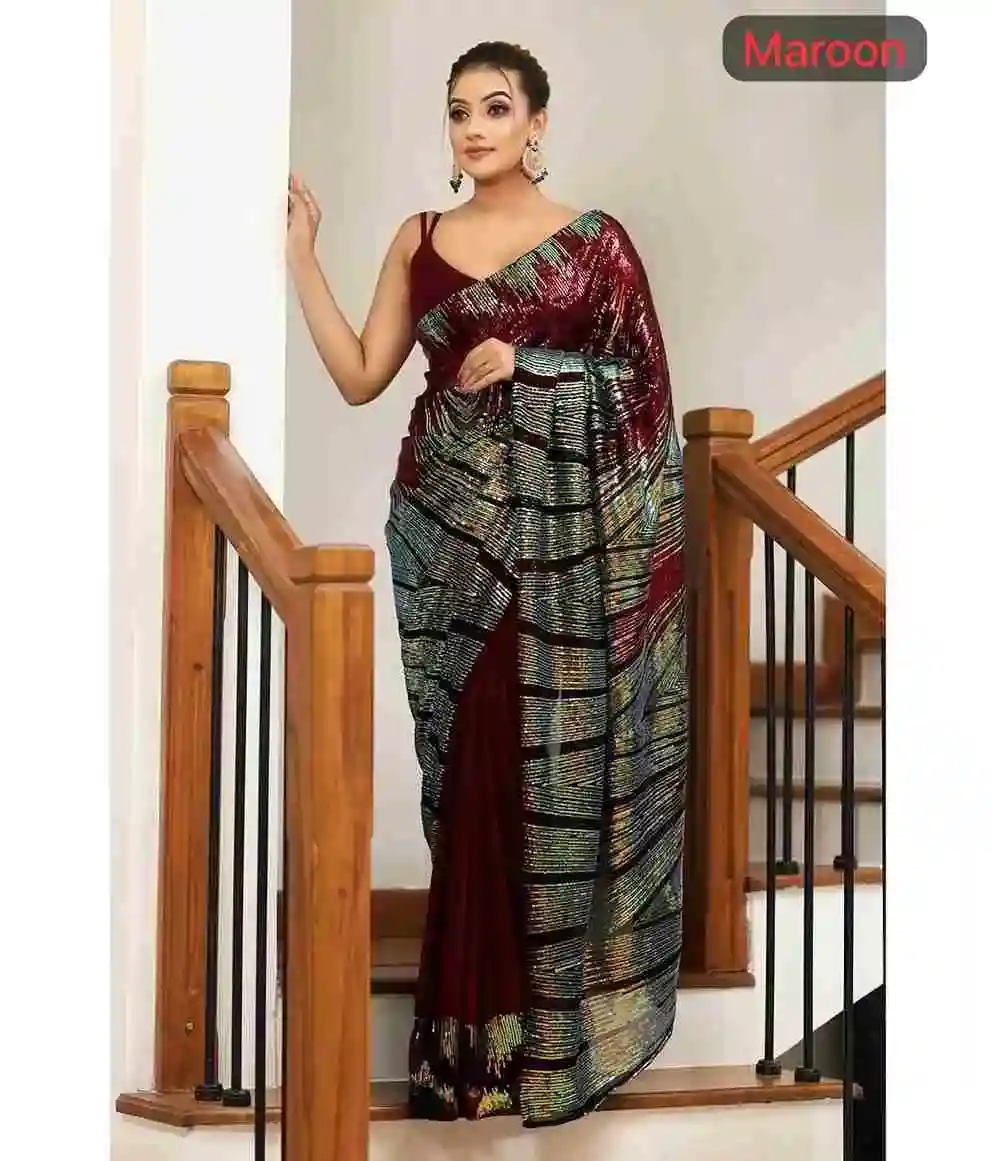 maroon color heavy soft georgette party wear saree