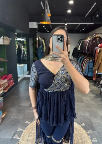 Navy Blue Georgette Sharara Dress