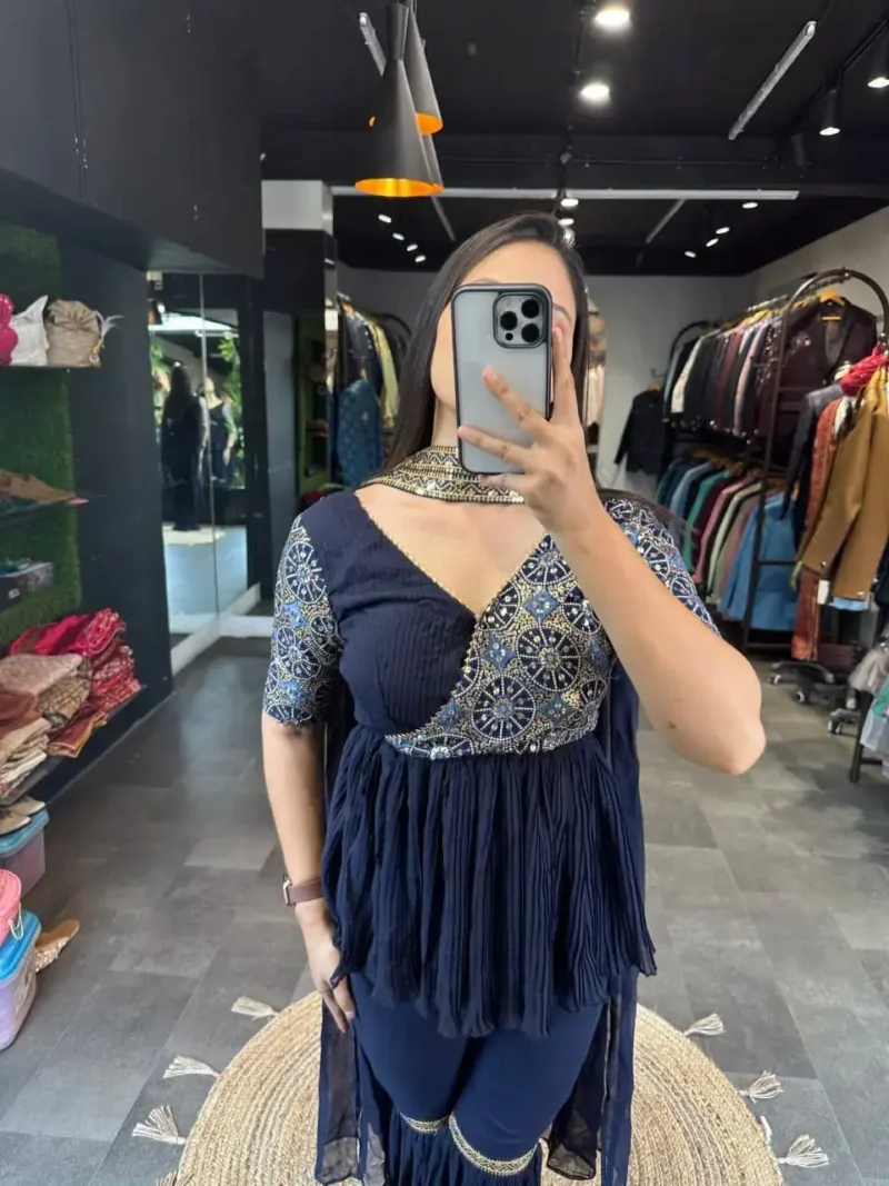 Navy Blue Georgette Sharara Dress