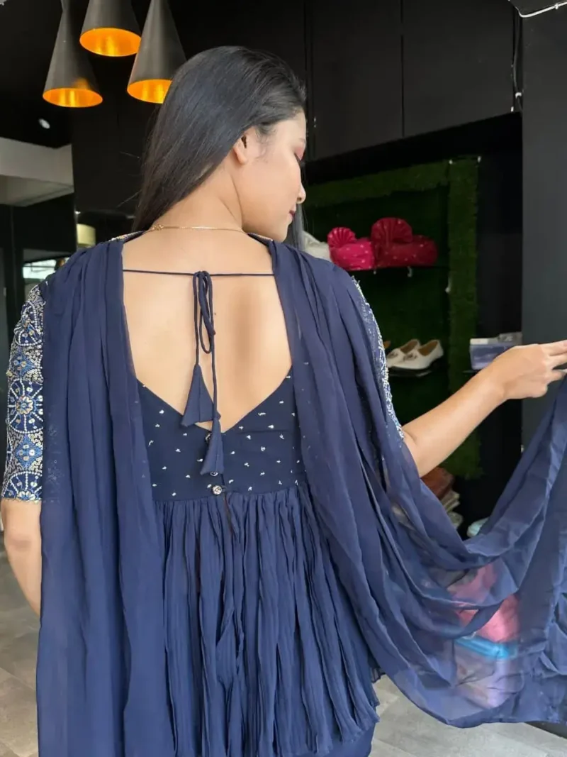 Navy Blue Georgette Sharara Dress