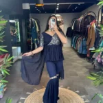 Navy Blue Georgette Sharara Dress