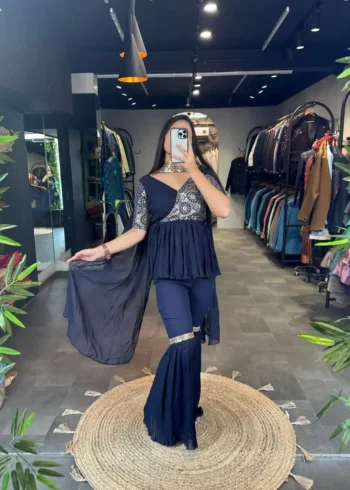 Navy Blue Georgette Sharara Dress