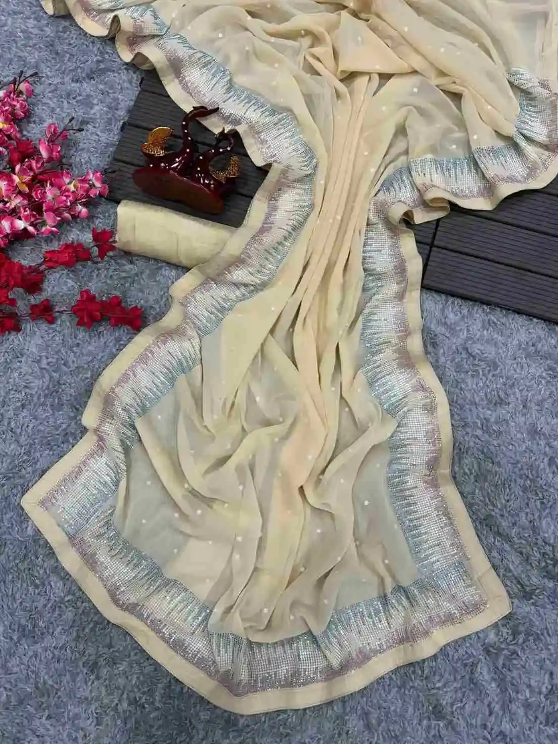 Sisorski Multi Colour Diamond Work Designer Saree for party