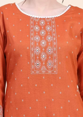 Orange Color Jaipuri Cotton Printed Suit Set - Image 2