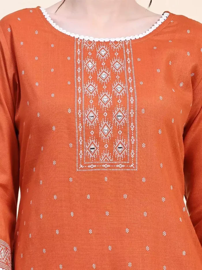 orang color jaipuri cotton kurta suit set close min