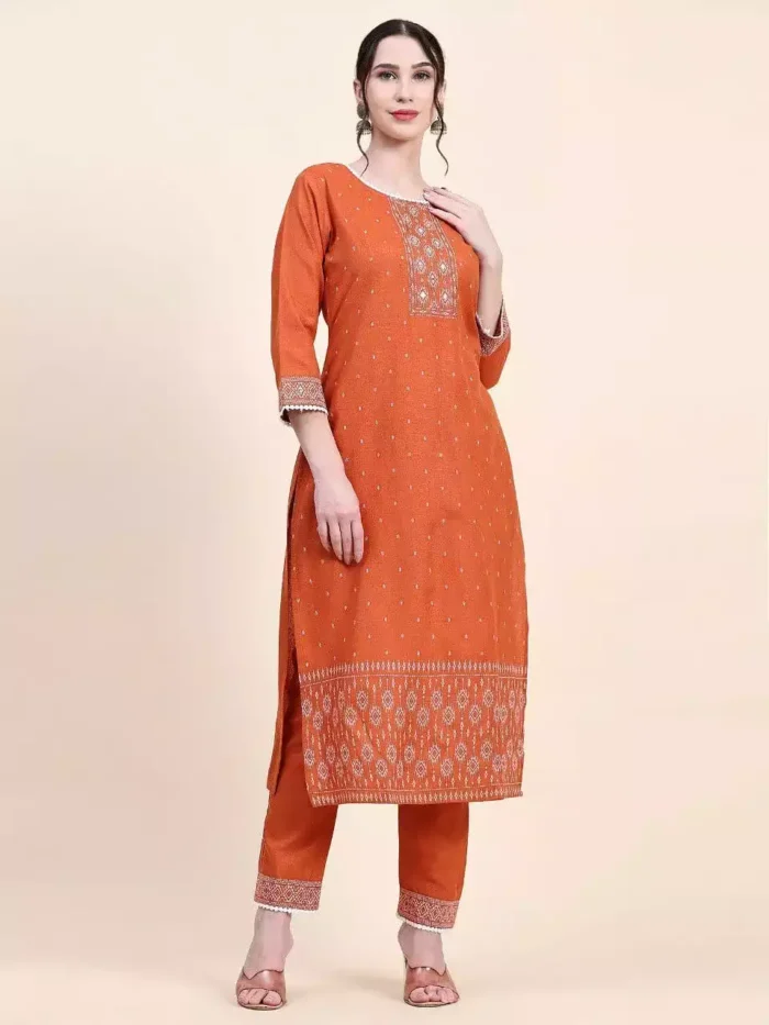 orang color jaipuri cotton kurta suit set front min