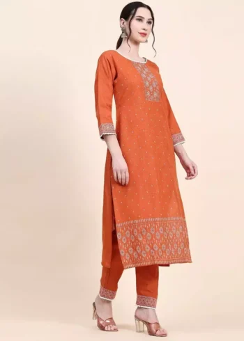 Orange Color Jaipuri Cotton Printed Suit Set - Image 3