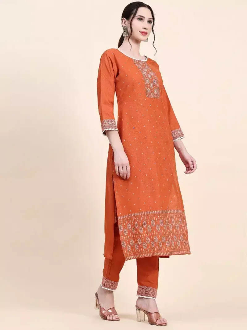 Orange Color Jaipuri Cotton Printed Suit Set - Image 3