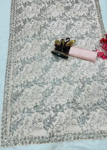 baby pink color party wear heavy georgette fabric designer saree