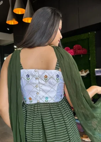 Green color Georgette Pleated Top & Sharara Set