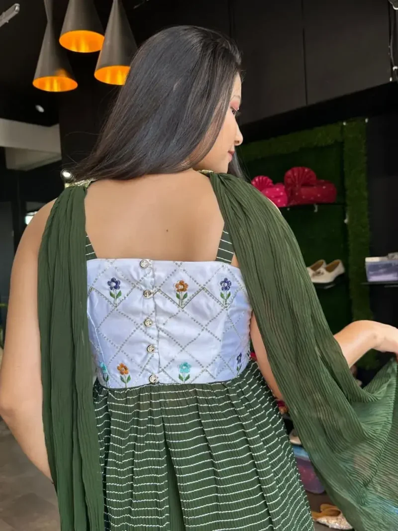 Green color Georgette Pleated Top & Sharara Set