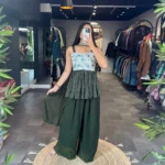 Green color Georgette Pleated Top & Sharara Set