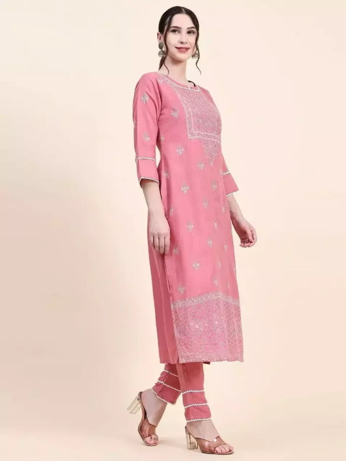 pink color jaipuri cotton kurta suit set side min