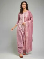 Pink Color Viscose Chanderi Premium Printed Suit