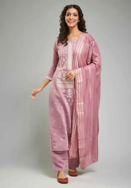 Pink Color Viscose Chanderi Premium Printed Suit