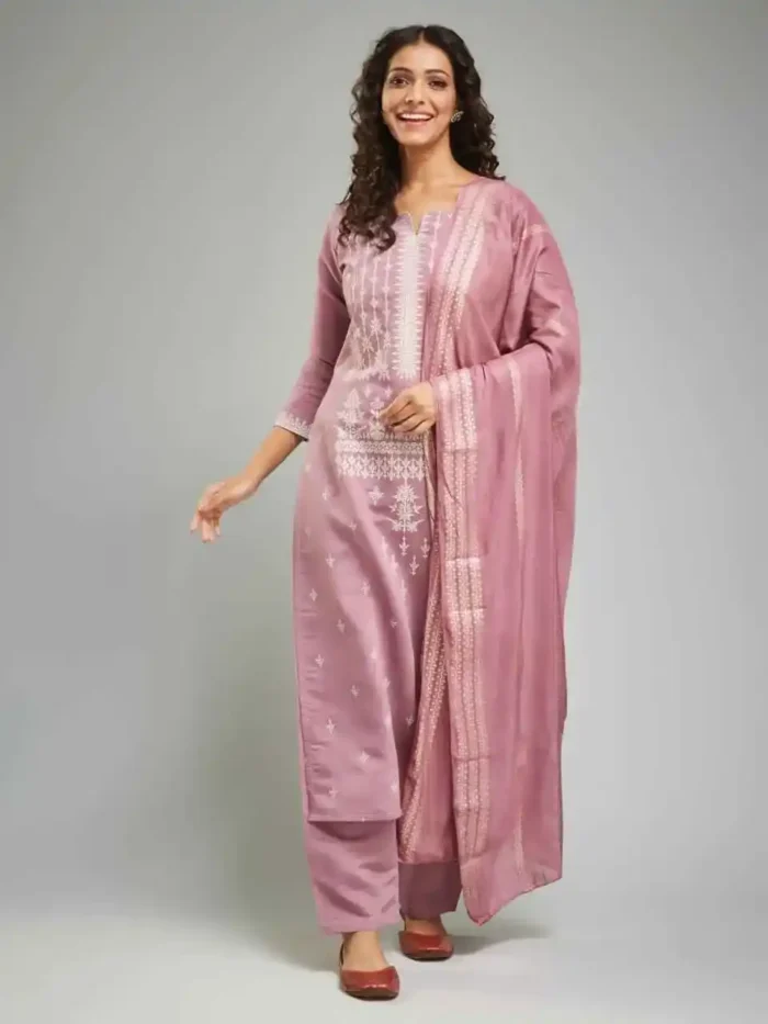 Pink Color Viscose Chanderi Premium Printed Suit