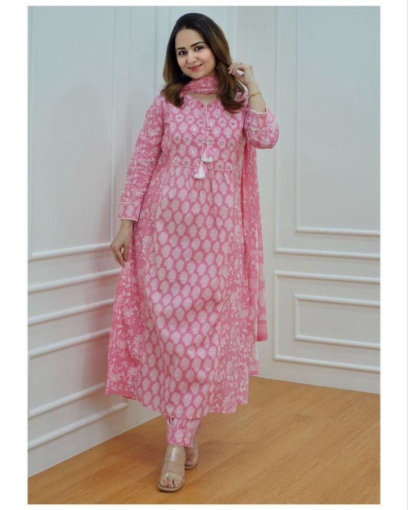Pink Floral Afghani Suit - Image 2