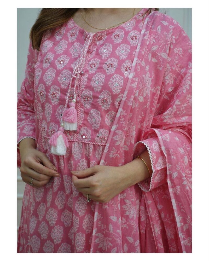 Pink Floral Afghani Suit - Image 4