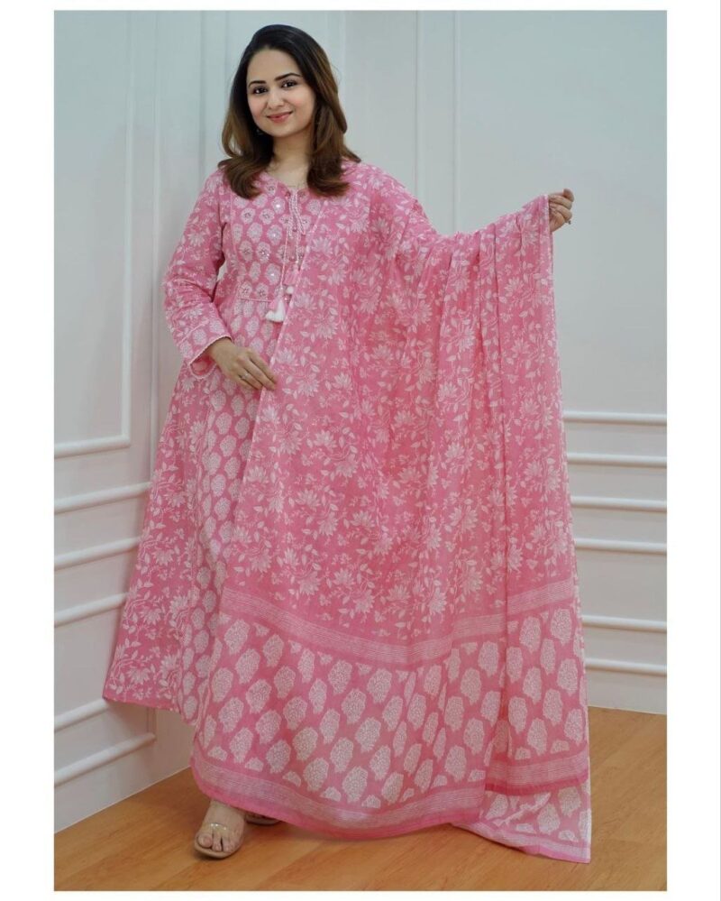 Pink Floral Afghani Suit - Image 3