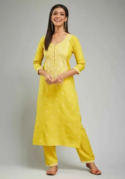 Premium Printed Yellow Color Kurta Suit Set