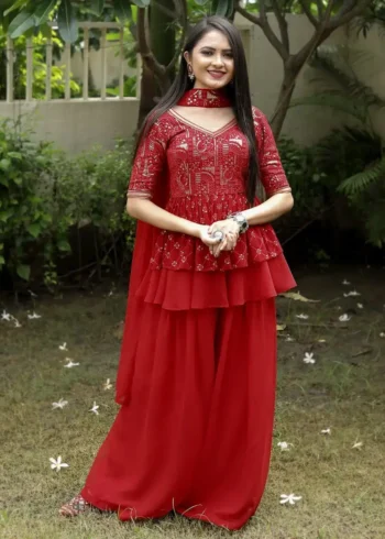 Red Color Georgette Sharara Dress