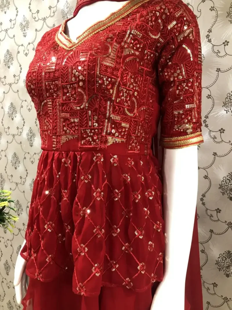 Red Color Georgette Sharara Dress