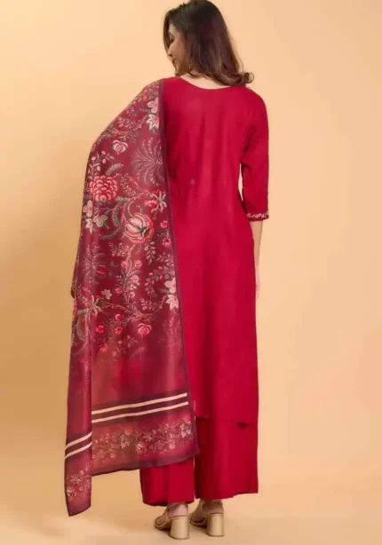 red color V Neck Rayon Handwork Embroidered Kurti with Palazzo